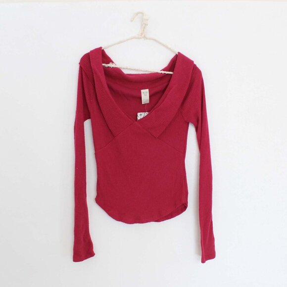 Free People Hot Stuff V Neck Ribbed Layering Top - Picture 1 of 4